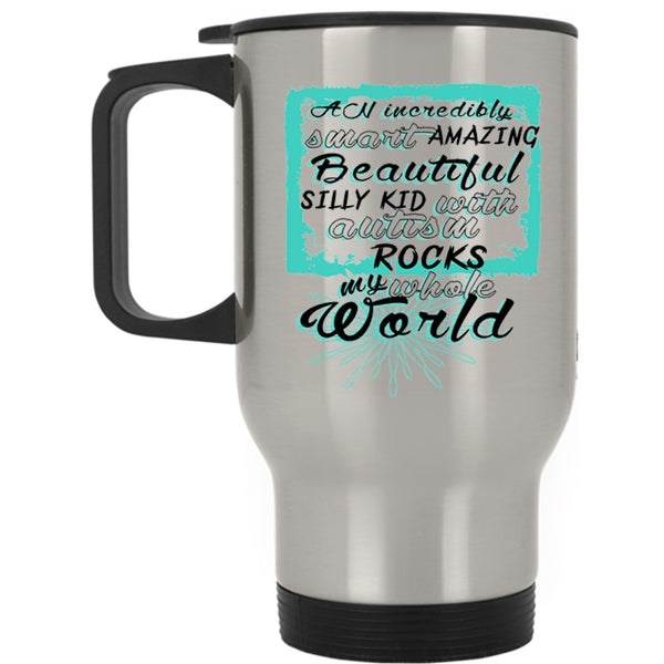 Cool Autism Mom Travel Mug, Autism Rocks My World Mug