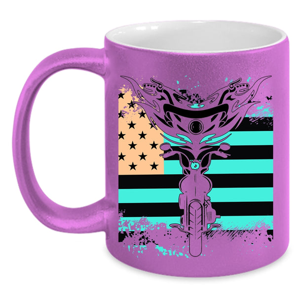 American Flag Coffee Mug, Cool Motorcycles Accent Mug