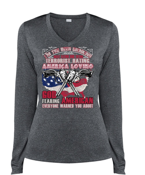 God Fearing American T Shirt, Being A Veteran T Shirt, Cool Shirt (Ladies LS Heather V-Neck)