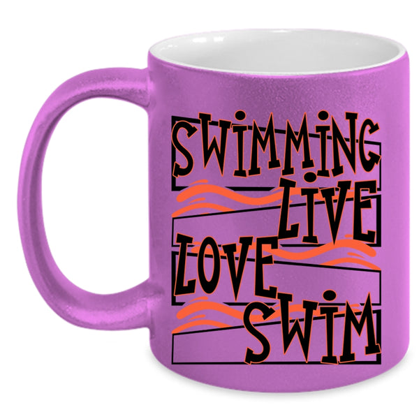 Cute Swimmer Coffee Mug, Swimming Live Love Swim Accent Mug