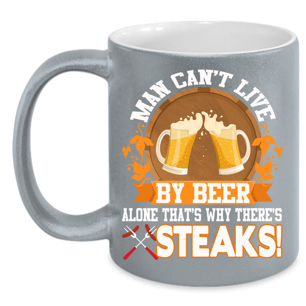 Man Can't Live By Beer Alone Coffee Mug, Funny Beer Drinker Coffee Cup