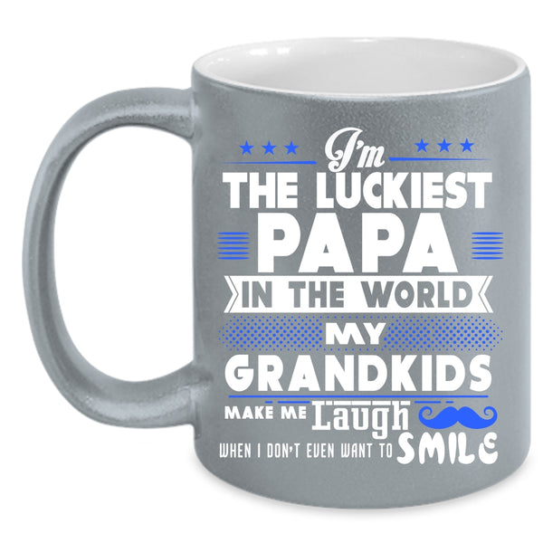 I'm The Luckiest Papa In The World Coffee Mug, My Grandkids Make Me Laugh Coffee Cup