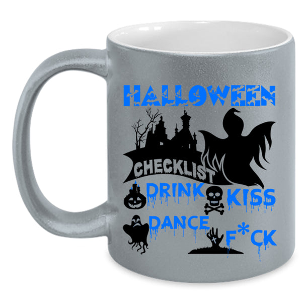 Drink Kiss Coffee Mug, Halloween Checklist Accent Mug