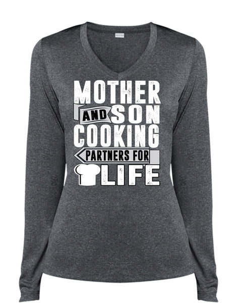 Mother And Son Cooking T Shirt, Partners For Life T Shirt, Cool Shirt (Ladies LS Heather V-Neck)