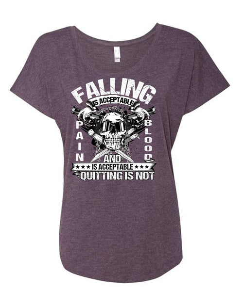 Falling Is Acceptable T Shirt, Being A Veteran T Shirt, Cool Shirt (Ladies' Triblend Dolman Sleeve)
