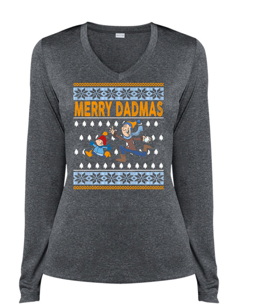 Merry Dadmas T Shirt, This Girl Loves Christmas T Shirt, Cool Shirt (Ladies LS Heather V-Neck)