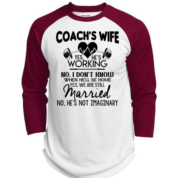 Coach's Wife He's Working T Shirt, I Love Coach T Shirt, Awesome T-Shirts  (Polyester Game Baseball Jersey)