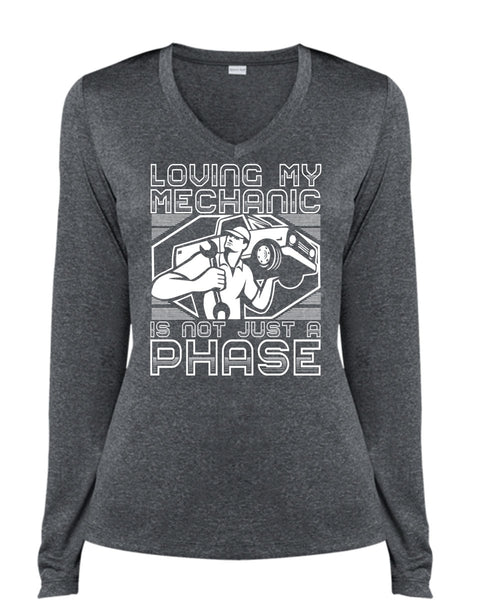Loving My Mechanic T Shirt, Being A Mechanic T Shirt, Cool Shirt (Ladies LS Heather V-Neck)
