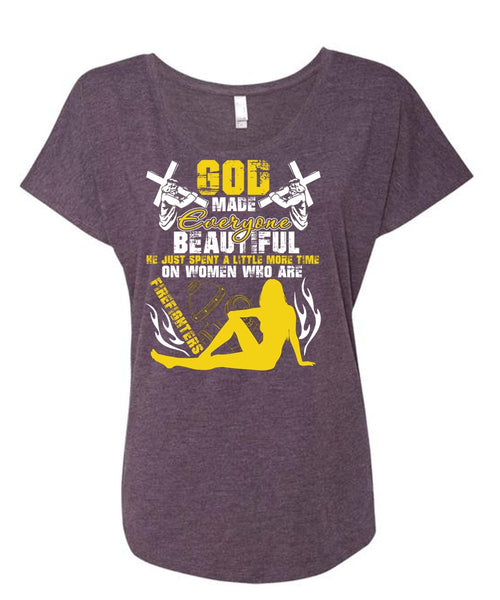 Women Who Are Firefighters T Shirt, Being A Firefighter T Shirt, Cool Shirt (Ladies' Triblend Dolman Sleeve)