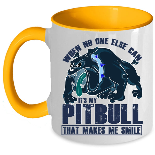 Cute Pitbull Owner Coffee Mug, My Pitbull Makes Me Smile Accent Mug