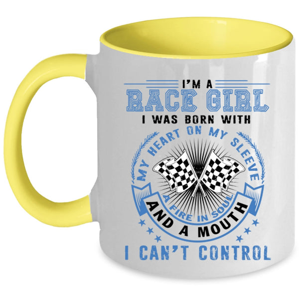 I Was Born With My Heart Coffee Mug, I'm Race Girl Accent Mug