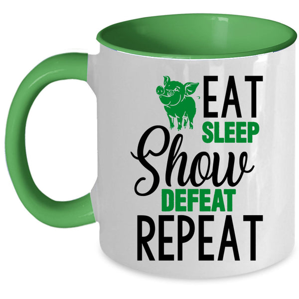 Cute Farmer Coffee Mug, Eat Sleep Show Defeat Accent Mug