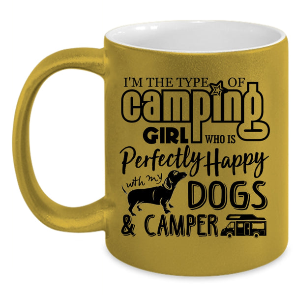 Happy With My Dogs And Camper Coffee Mug, Camping Girl Accent Mug