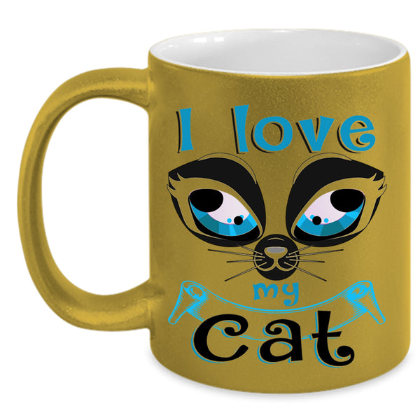 Cute Gift For Cat Lovers Coffee Mug, I Love My Cat Accent Mug