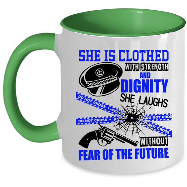 Female Policeman Coffee Mug, She Is Clothed With Strength Accent Mug