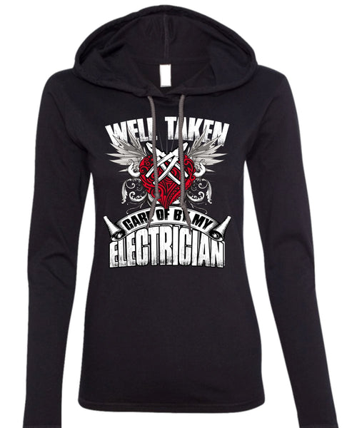 Care Of By My Electrician T Shirt, Being An Electrician T Shirt (Anvil Ladies Ringspun Hooded)