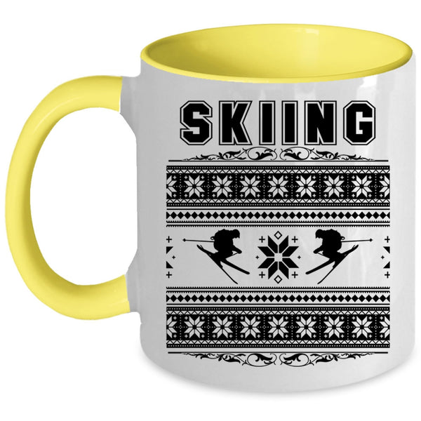 Funny Ugly Christmas Coffee Mug, Skiing Accent Mug
