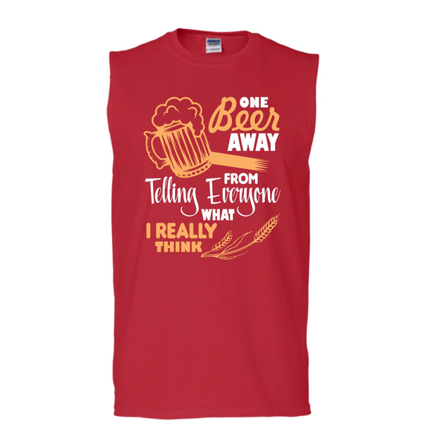 One Beer Away T Shirt, I Love Beer Tank Top (Men's Cotton Sleeveless)