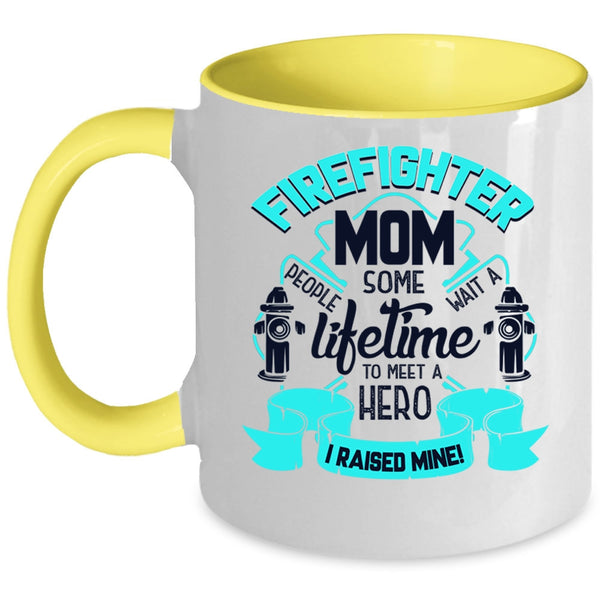 I Raise A Firefighter Mom Coffee Mug, Firefighter Mom Accent Mug