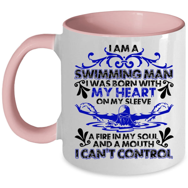 I Was Born With My Heart Coffee Mug, I Am A Swimming Man Accent Mug