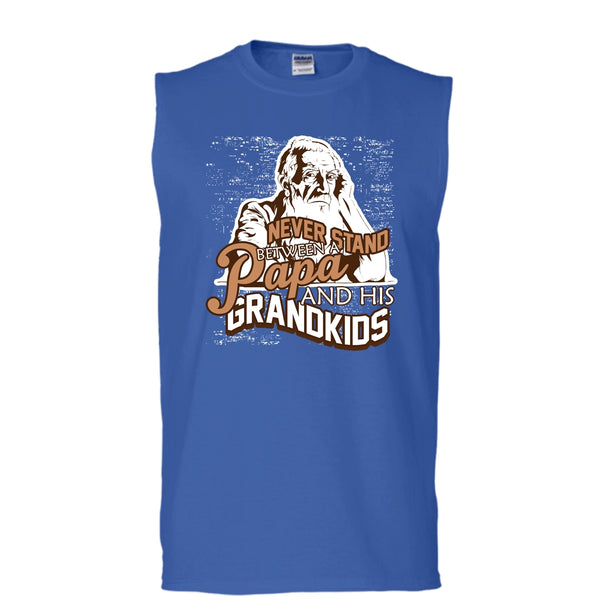 Never Stand Between T Shirt, A Papa And A His Grandkids Tank Top (Men's Cotton Sleeveless)