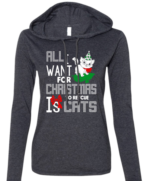 All I Want For Christmas To Rescue Is Cats T Shirt, Pet My Cat T Shirt (Anvil Ladies Ringspun Hooded)