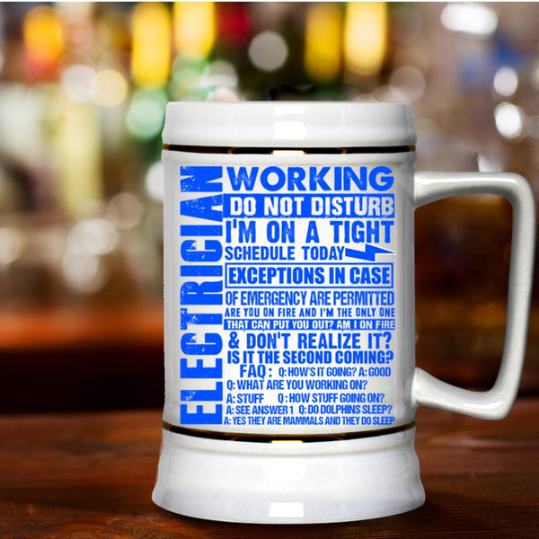 Cool Electricians Beer Stein 22oz, Electrician Working Do Not Disturb Beer Mug