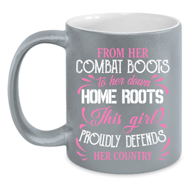 This Girl Proudly Defends Her Country Coffee Mug, Cute Veterans Coffee Cup