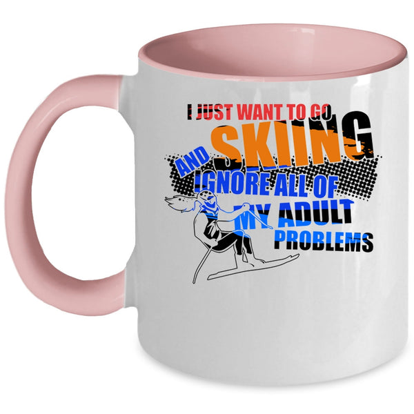 Awesome Skiing Coffee Mug, I Just Want To Go Skiing Accent Mug
