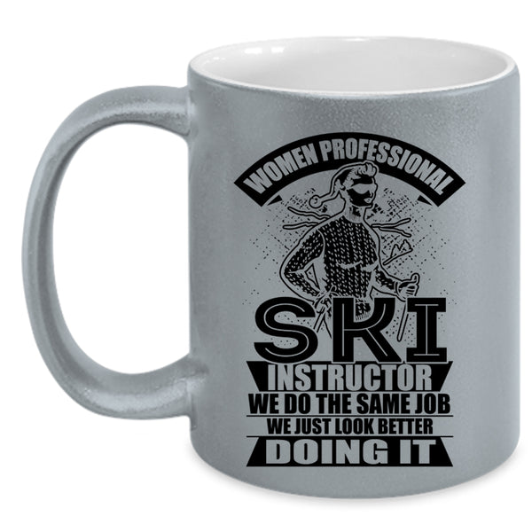 Cool Lady Coffee Mug, Woman Professional Ski Instructor Accent Mug