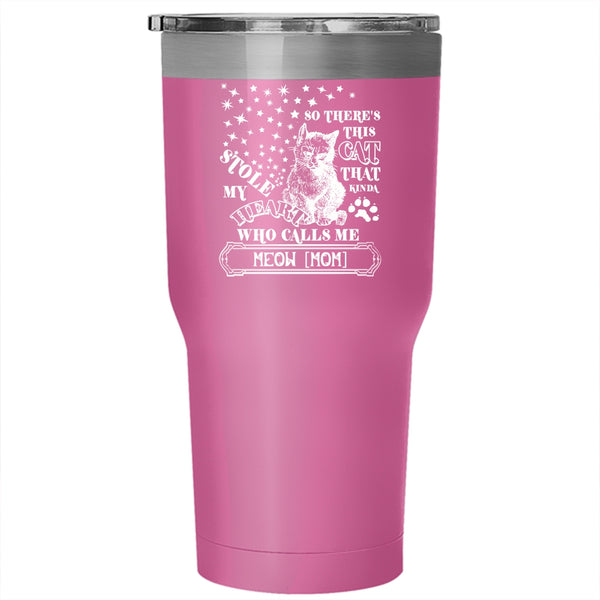 This Cat Kinda Stole My Heart Tumbler 30 oz Stainless Steel, Calls Me Meow Mom Travel Mug