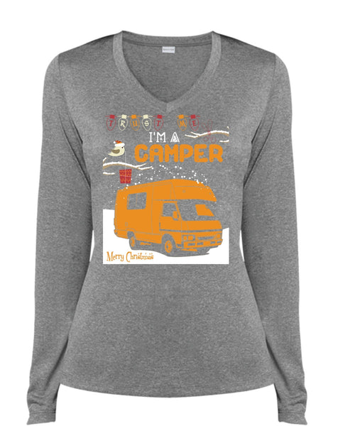 I'm A Camper T Shirt, Merry Christmas T Shirt, Cool Shirt (Ladies LS Heather V-Neck)