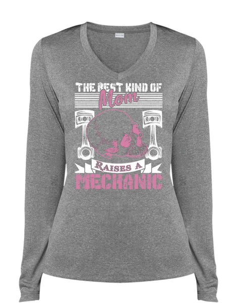 Mom Raises A Mechanic T Shirt, Being A Mechanic T Shirt, Cool Shirt (Ladies LS Heather V-Neck)