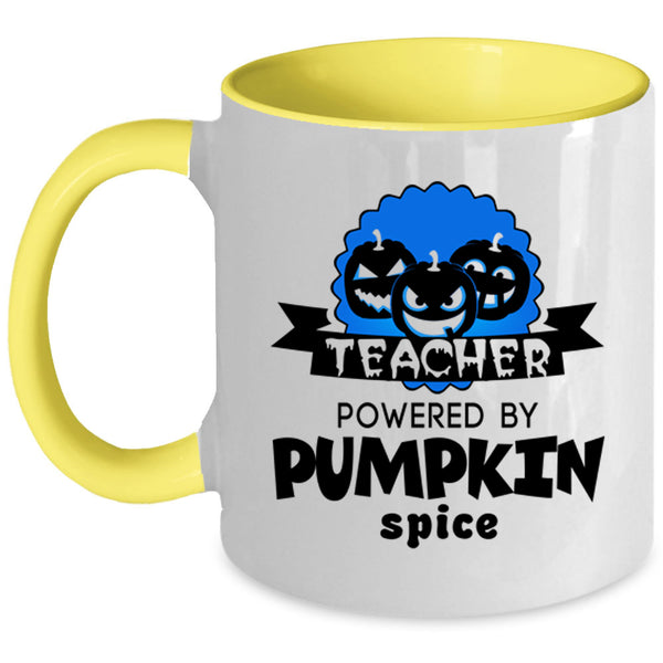 Cool Halloween Coffee Mug, Teacher Powered By Pumpkin Spice Accent Mug