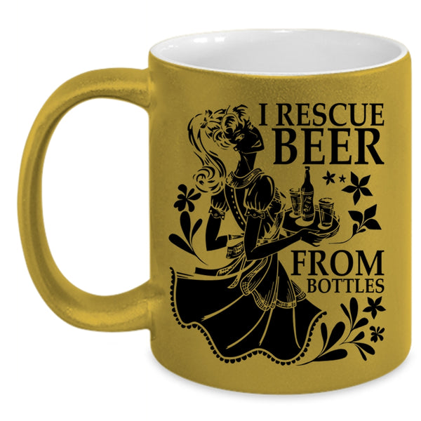 Cute Beer Drinker Coffee Mug, I Rescue Beer From Bottles Accent Mug