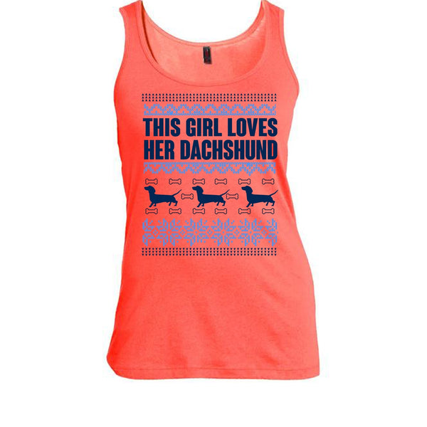 This Girl Loves Her Dachshund T Shirt, Coolest Merry Christmas Tank Top