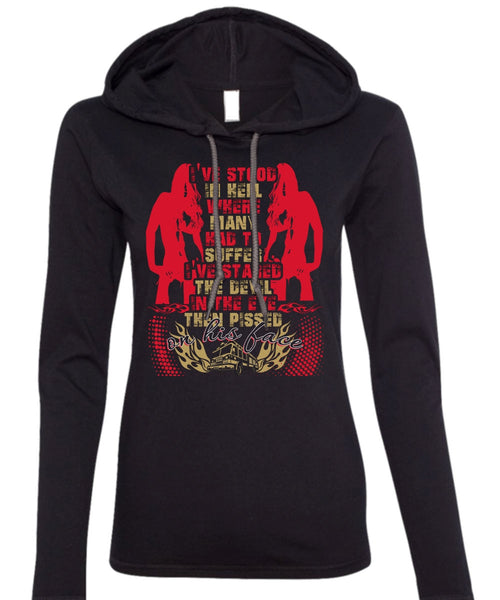 I've Started The Devil T Shirt, I've Stood In Hell T Shirt (Anvil Ladies Ringspun Hooded)