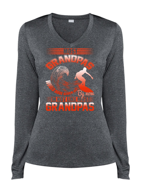 I'm Not Like Most Grandpas T Shirt, Being A Grandpa T Shirt, Cool Shirt (Ladies LS Heather V-Neck)