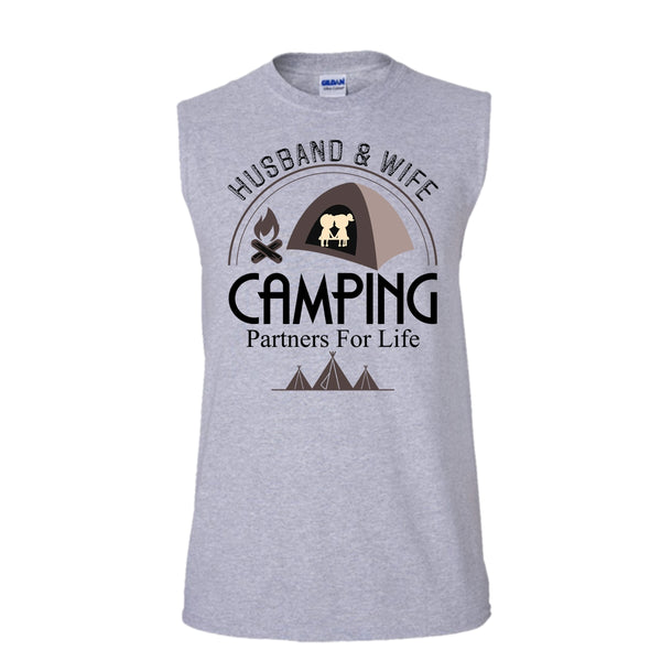 Husband & Wife T Shirt, Coolest Camping Couple T Shirt, Awesome t-shirts (Men's Cotton Sleeveless)