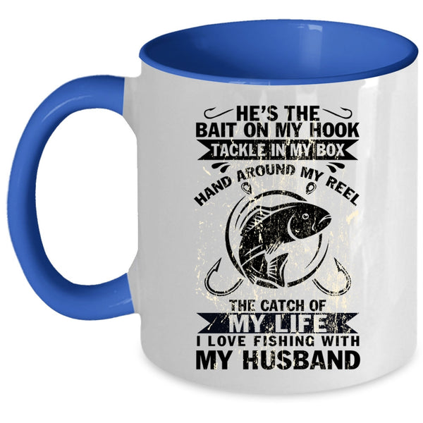 Cute Wife Coffee Mug, I Love Fishing With My Husband Accent Mug