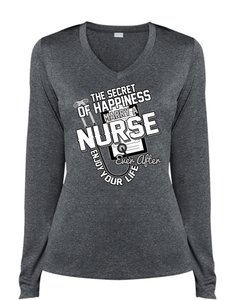 Marry A Nurse T Shirt, Being A Nurse T Shirt, Cool Shirt (Ladies LS Heather V-Neck)