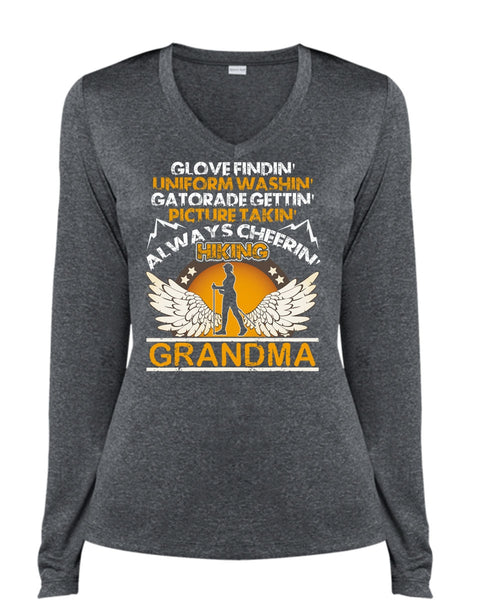 Hiking Grandma T Shirt, Picture Taking T Shirt, Cool Shirt (Ladies LS Heather V-Neck)