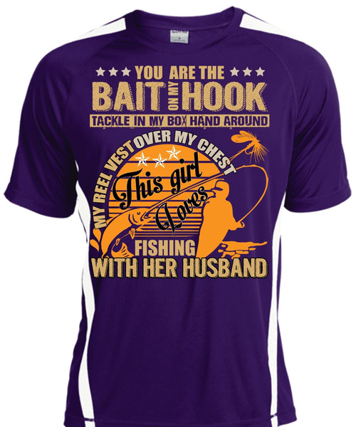 Fishing With Her Husband T Shirt, Bait On My Hook T Shirt, Cool Shirt
