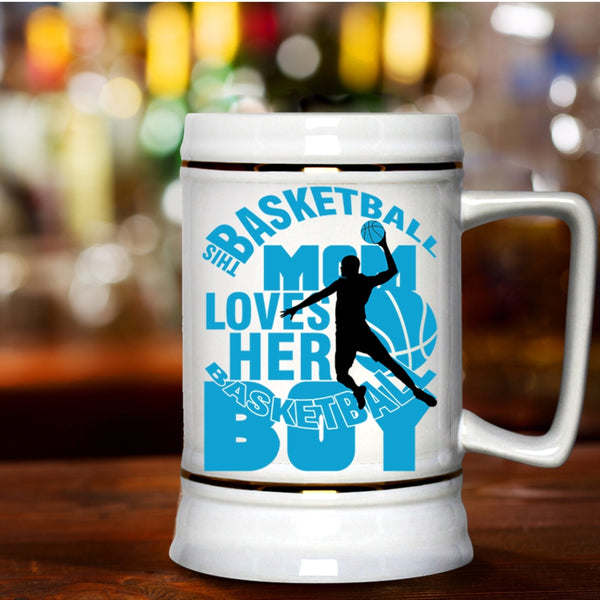 Cool Mom Beer Stein 22oz, This Basketball Mom Loves Her Basketball Boy Beer Mug