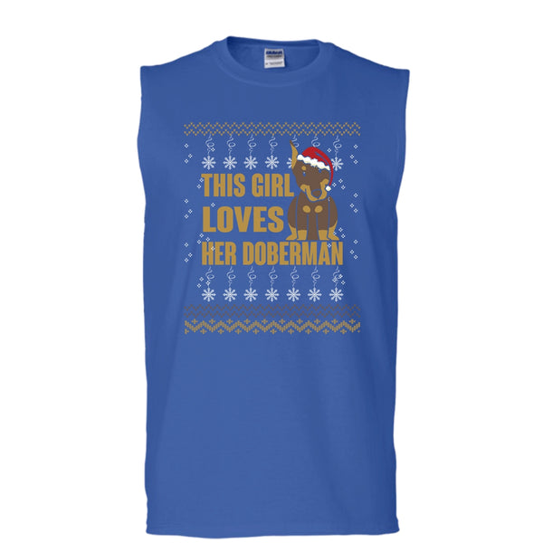 This Girls Loves Her Doberman T Shirt, Merry Christmas Tank Top (Men's Cotton Sleeveless)