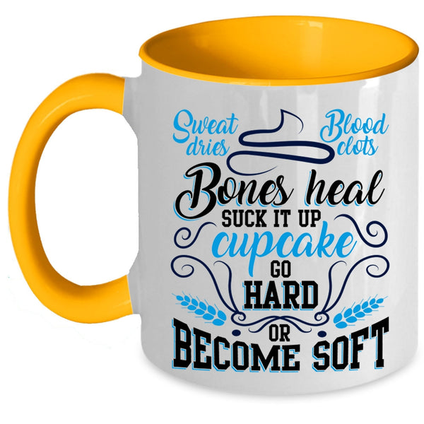 Funny Baking Coffee Mug, Cupcake Go Hard Or Become Soft Accent Mug