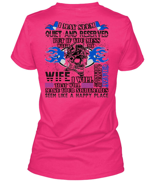 You Mess With My Wife T Shirt, Happy Place T Shirt, Cool Shirt (Ladies LS Heather V-Neck)