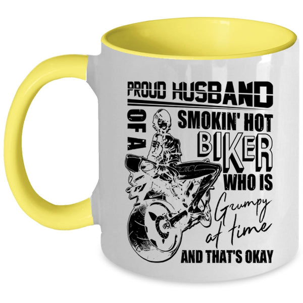 Cool Biker's Husband Coffee Mug, Proud Husband Of A Hot Biker Accent Mug