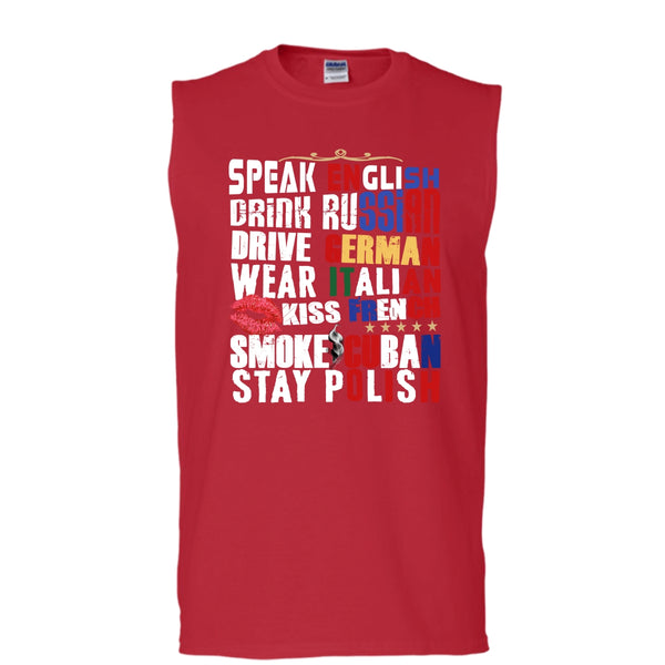 Speak English T Shirt, Drink Russian T Shirt, Cool T Shirt (Men's Cotton Sleeveless)