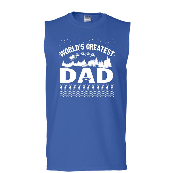World's Greatest Dad T Shirt, Dad Merry Christmas Tank Top (Men's Cotton Sleeveless)